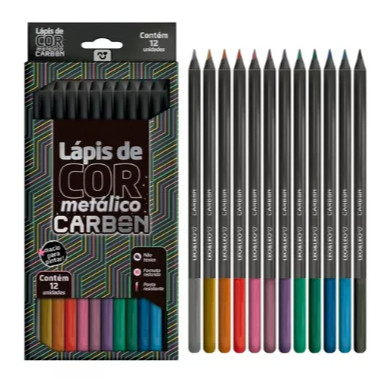 Lápis De Cor Metálico Carbon 12 Cores Metálicas Leo&leo Lapis Escolar