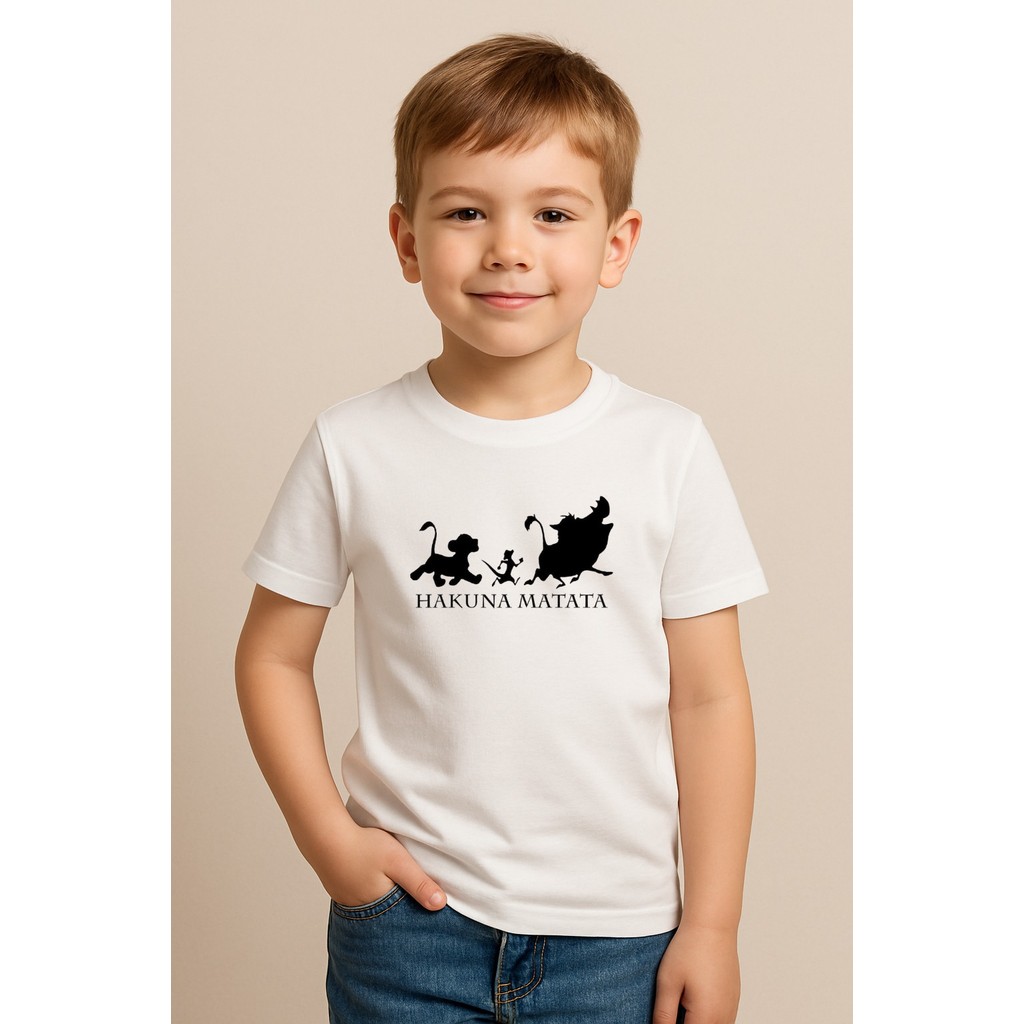 Camiseta Infantil Hakuna Matata Rei Leão Estampada 100% Algodão Camisa Filme Simba Leão