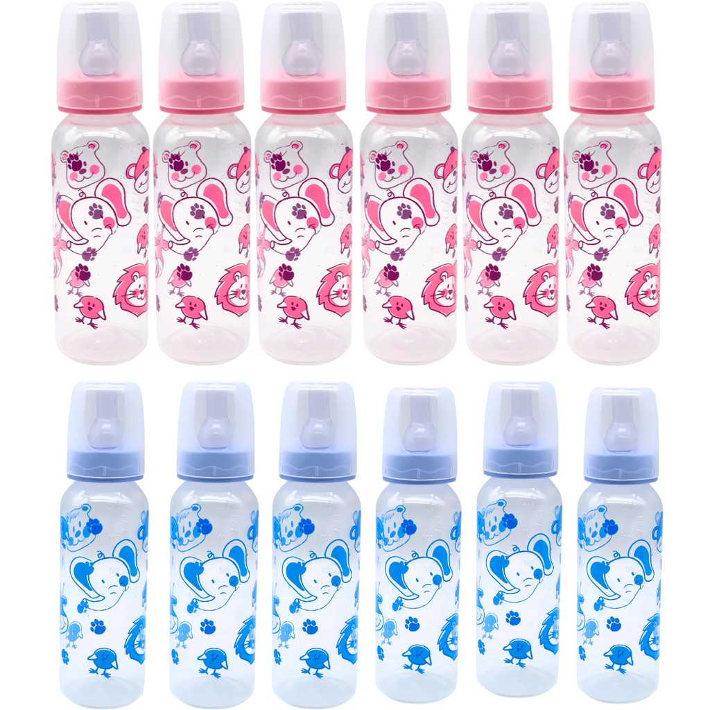 6 Mamadeiras Atacado Anplas 240ml Bico Redondo Azul ou Rosa
