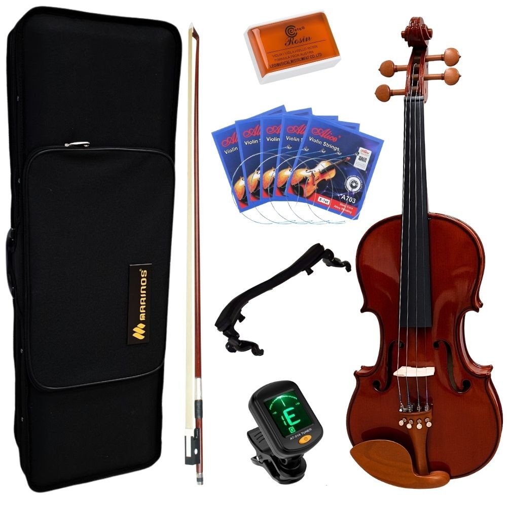 Violino MARINOS 4/4 MV-442 Vienna Regulado Luthier Pronto Montado com Espaleira, Afinador, Cordas e Breu