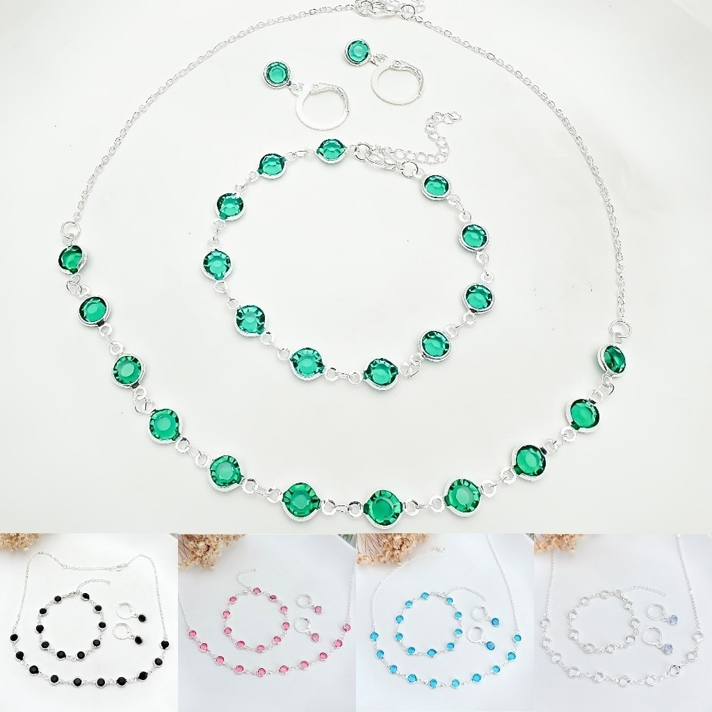 Conjunto feminino de colar redondo multicolorido + pulseira e brincos banhado e prata 925 em Oferta na Shopee