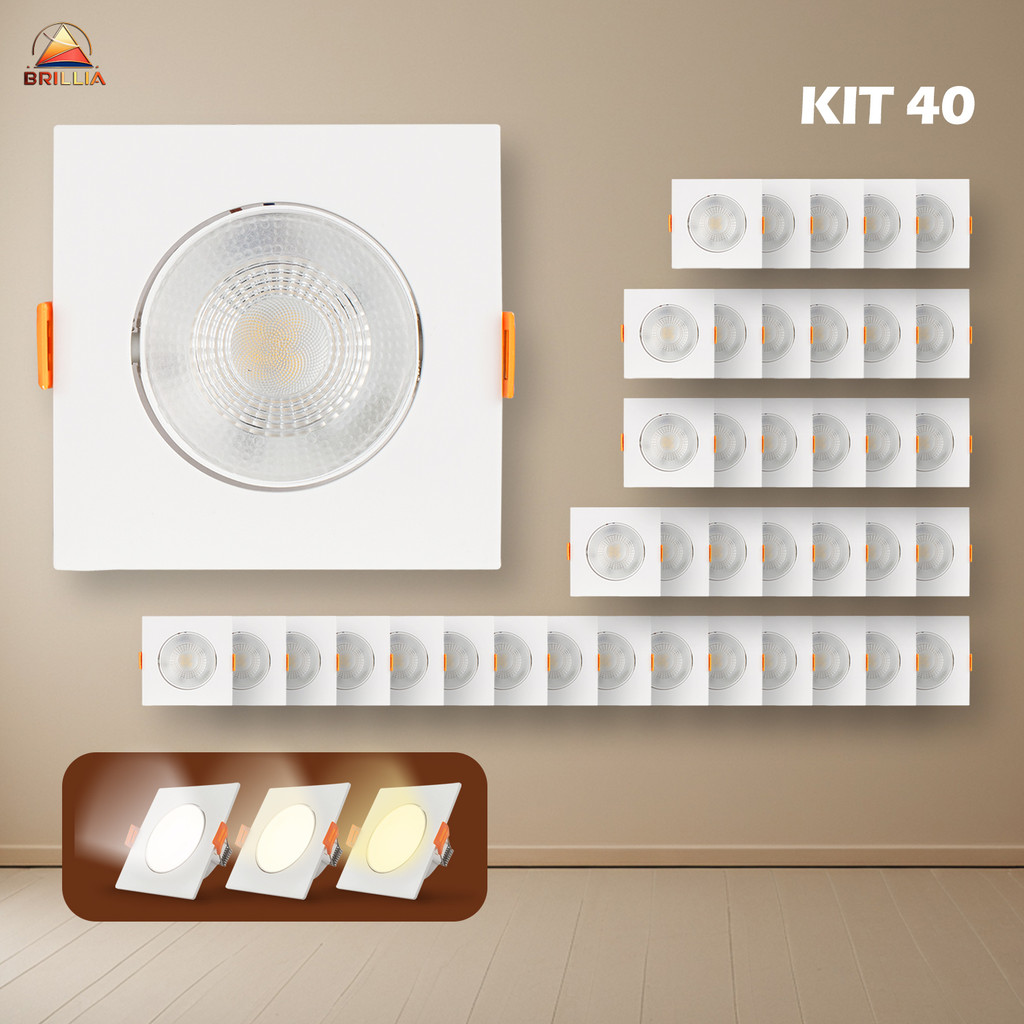 Kit 40 Luminária Spot LED 7W Direcionável Quadrado Embutir Luz Frio/Quente/Neutra Bivolt Durável em Oferta na Shopee