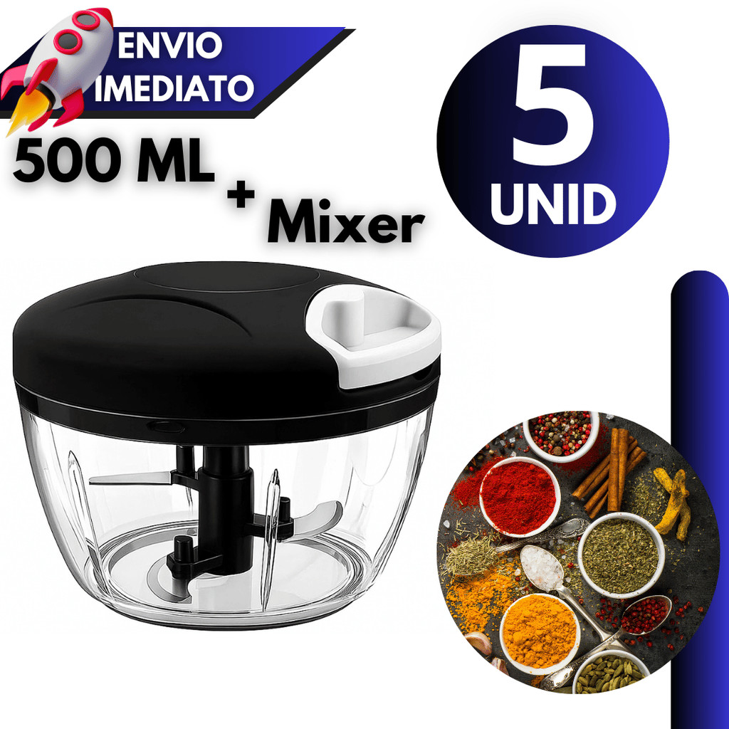 Kit 1/2/3/4/5 Processador Manual de Alimentos 500ML/Triturador de Legumes/Cebola/Alho e Temperos Cozinha