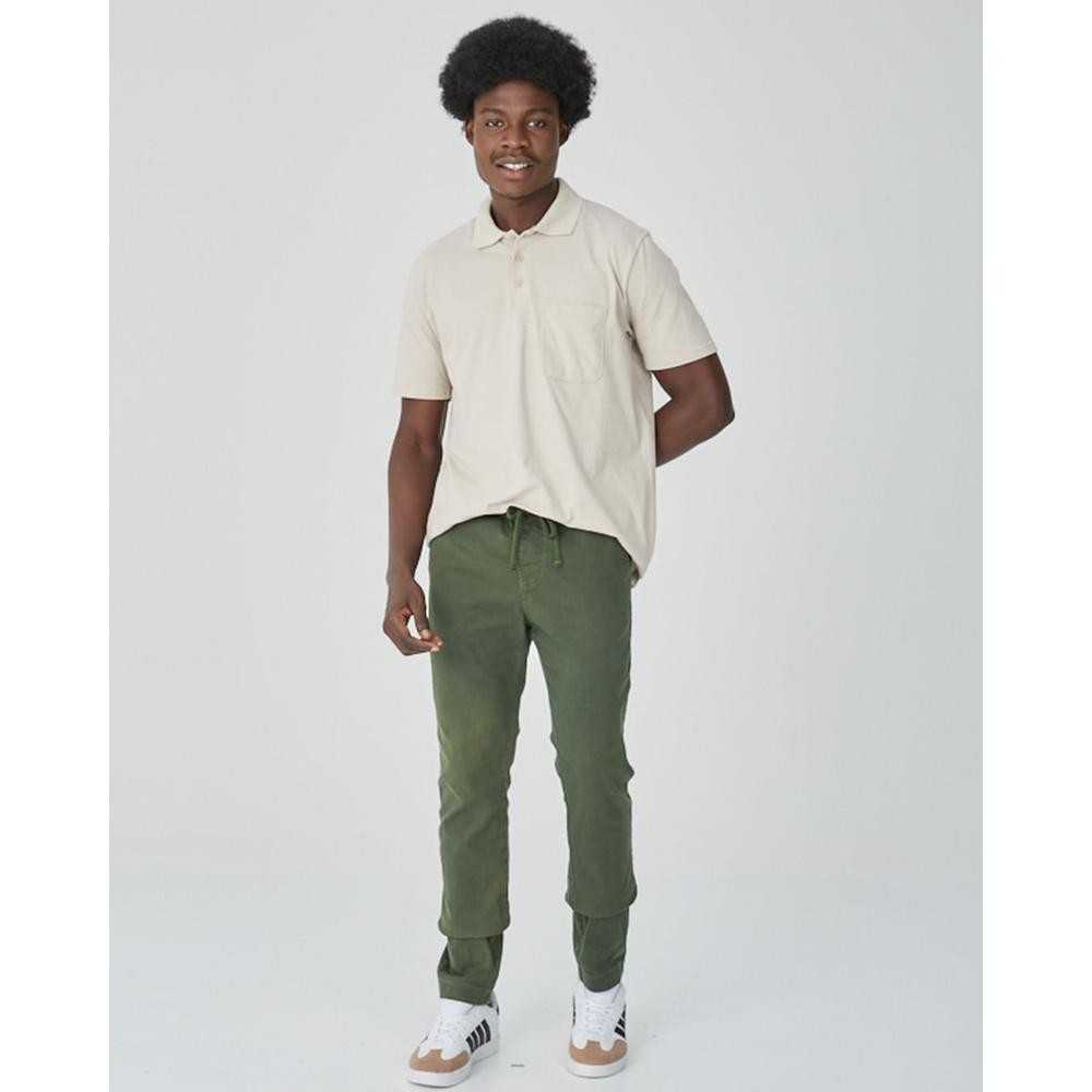Calça Chino Masculina Cadarço Frontal Em Sarja Com Elastano em Oferta na Shopee