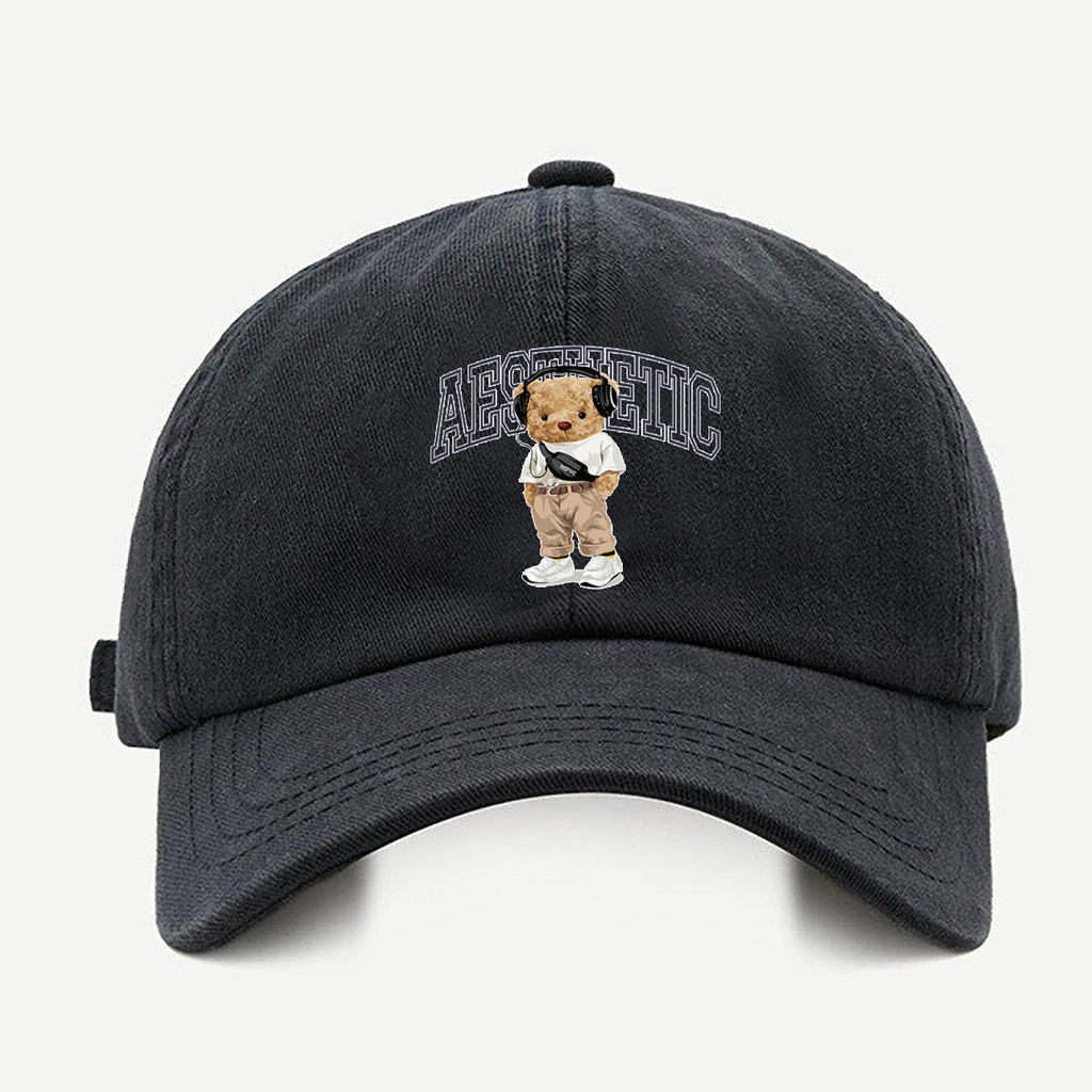 Bone baseball masculino preto Urso Awsthetic Com regualgem cores bege e branco