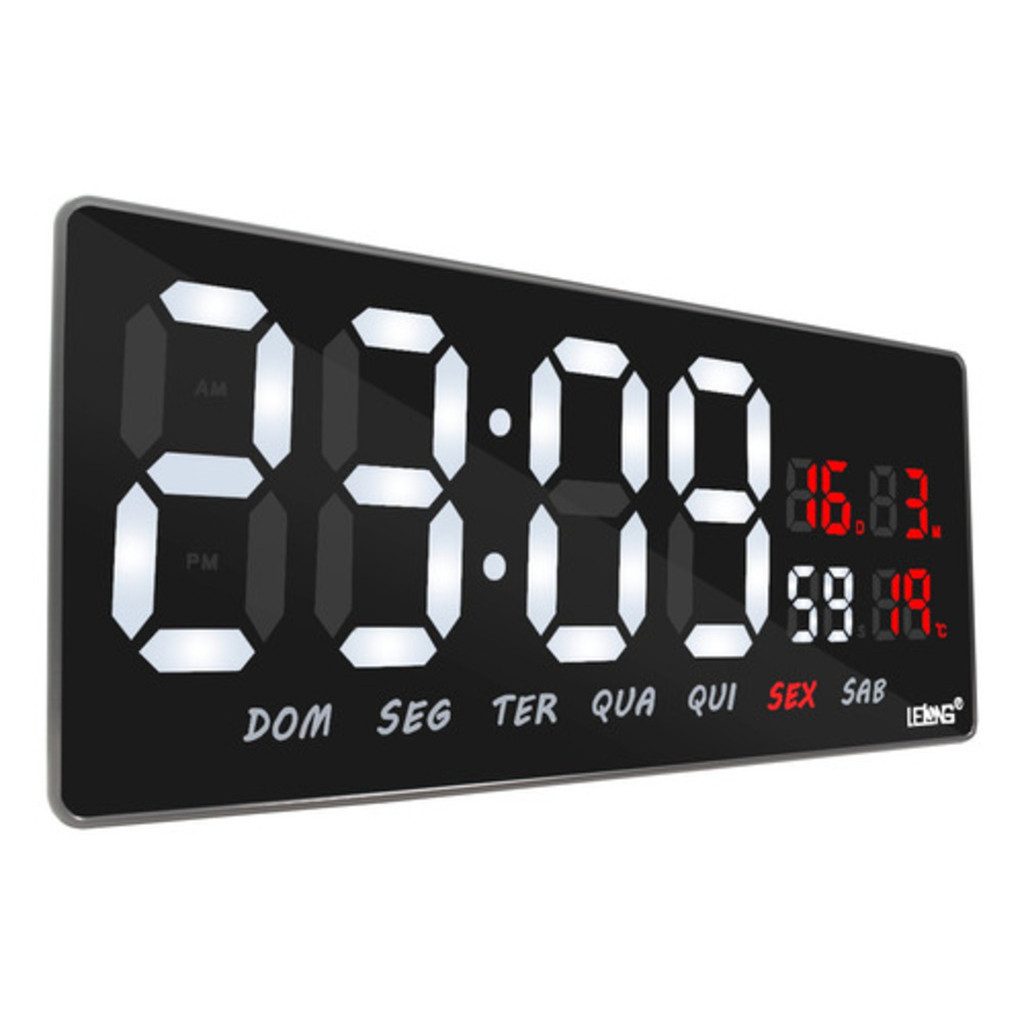 Relógio De Parede Digital Grande Em Led Data Salão Manicure Cor da estrutura Preto