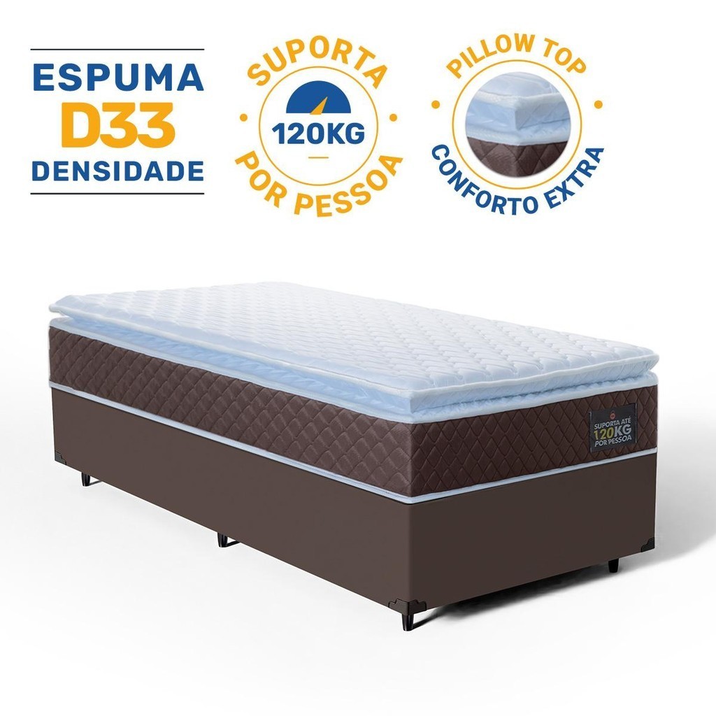 Cama Box com Colchão de Espuma D33 Pillow Top Comfort Luxo Solteiro 88cm em Oferta na Shopee