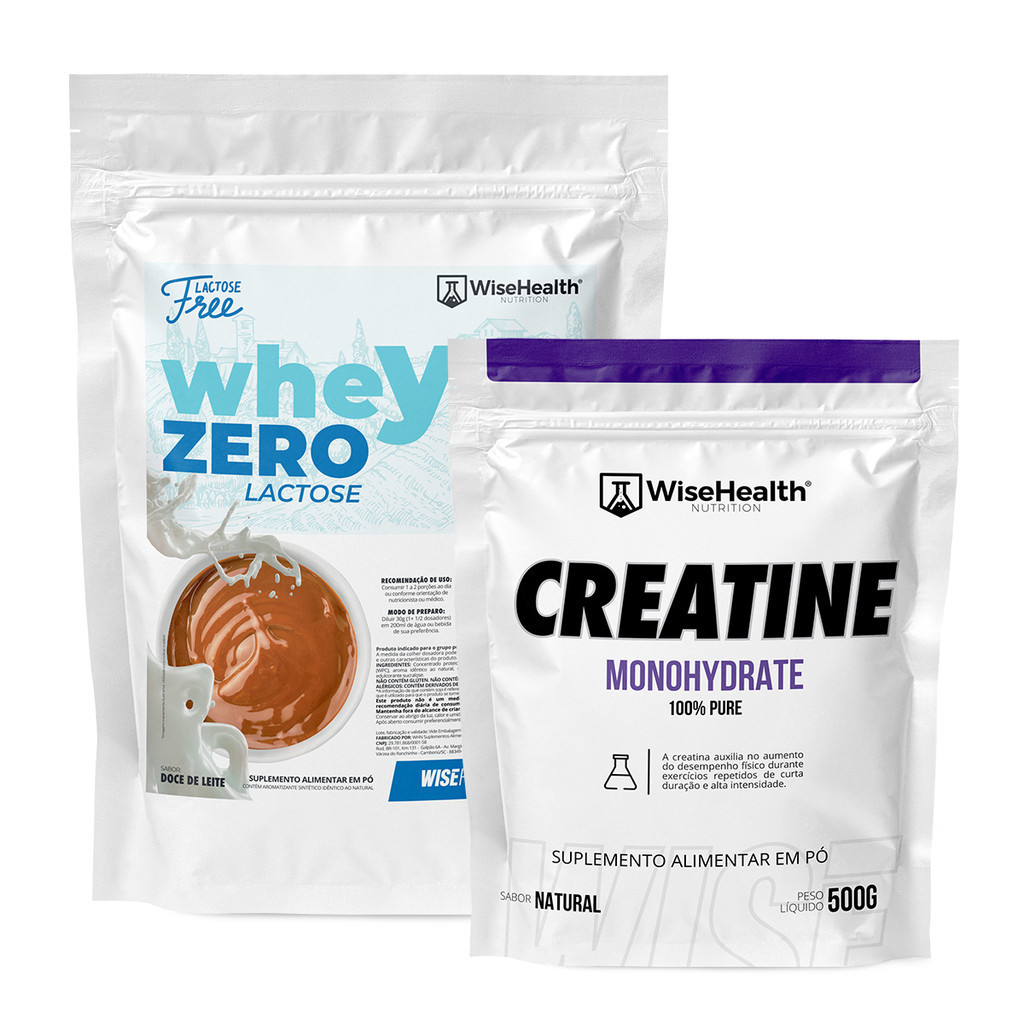 Kit Creatina 500g +Whey Zero Lactose Doce de Leite 900g-Wise