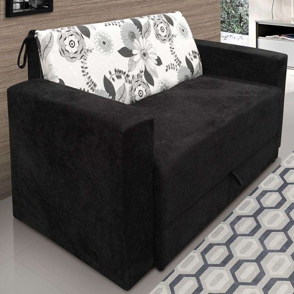 Sofa Cama Casal Veludo Preto/cinza Floral 5000 Mam Flex em Oferta na Shopee