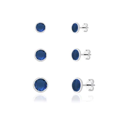 Trio de brincos prata 925 - Cravação inglesa azul marinho