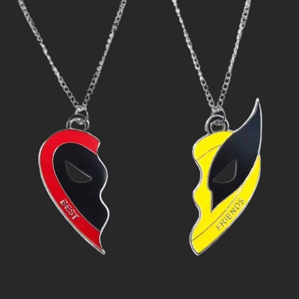 Deadpool And Wolverine Metal Best Friends Necklace Set Heart Charm Gift 50CM