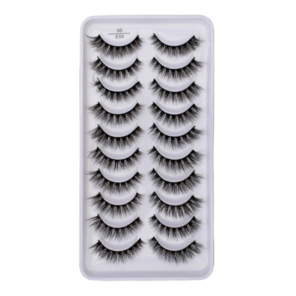 Cartela de cilios postiços com 10 pares naturais modelo - E08