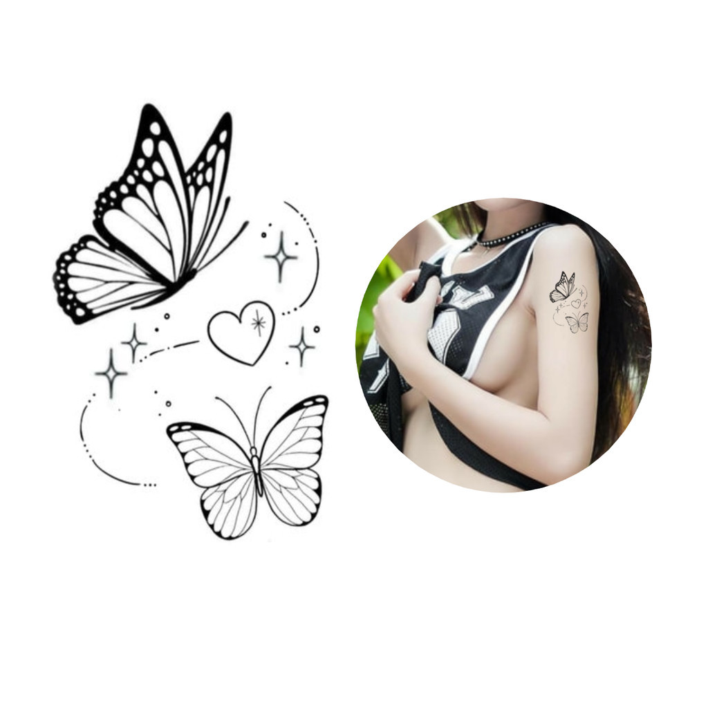 Tatuagem temporária borboletas coração love em Oferta na Shopee