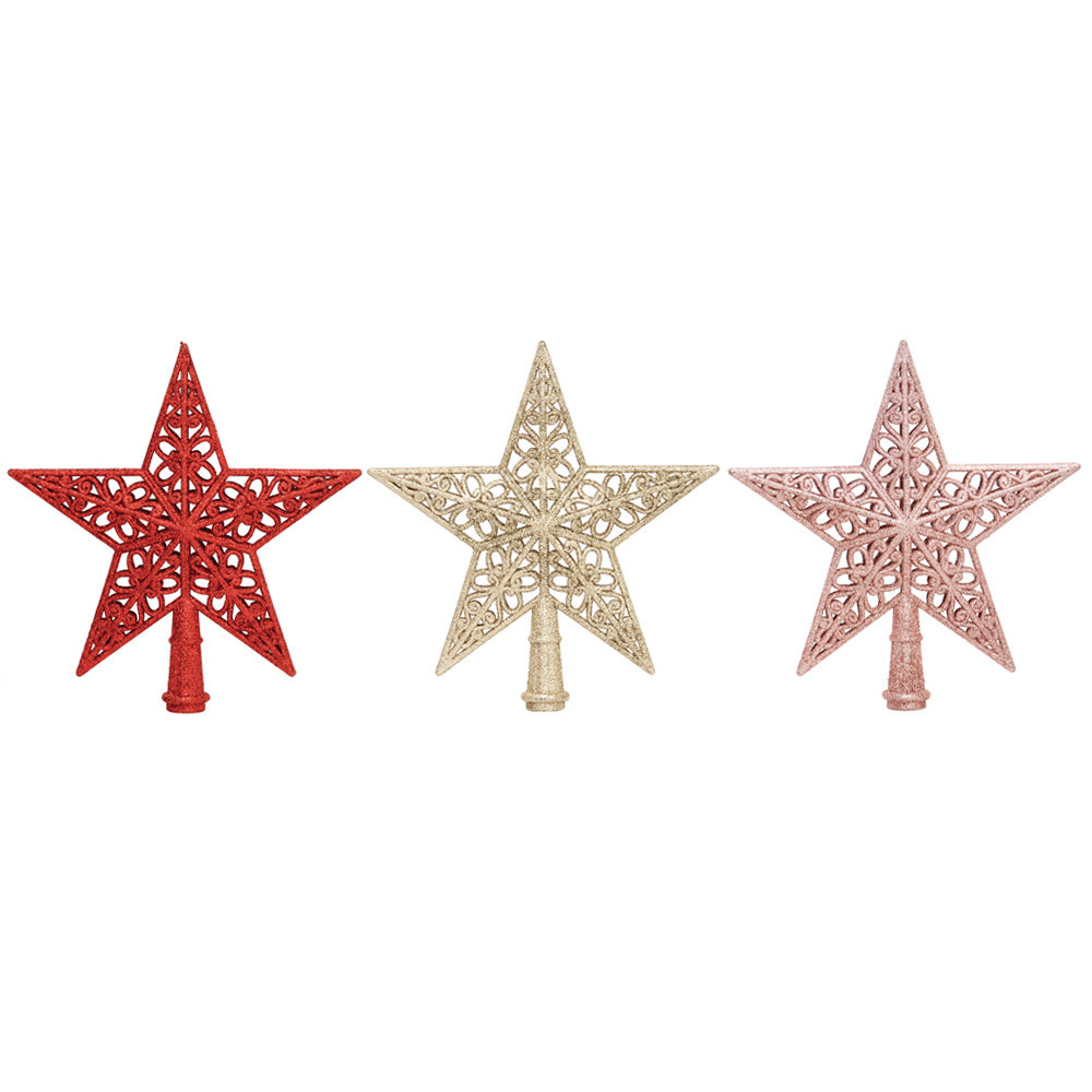 Ponteira De Estrela Vazada Com Glitter 20Cm