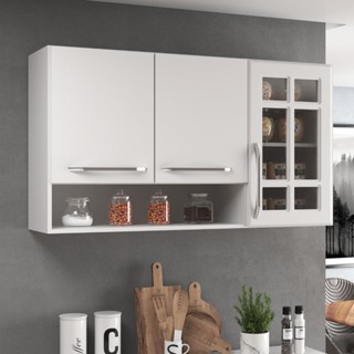 Armário Aéreo Modulado Vazado Com Vidro Fidelitá Viena 120cm 3 Portas Branco em Oferta na Shopee