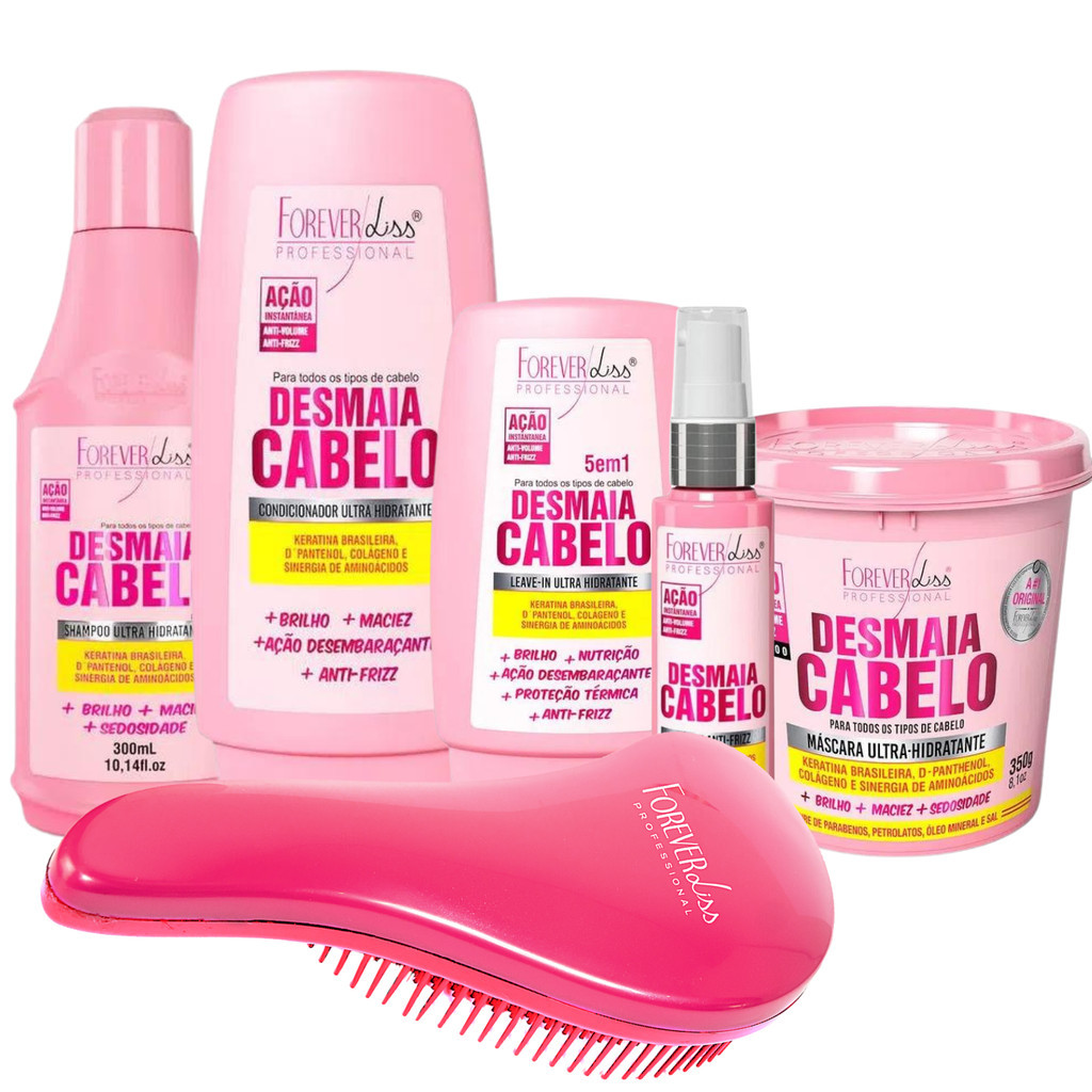 Kit Desmaia Cabelo Forever Liss Home Care Escova Rosa em Oferta na Shopee