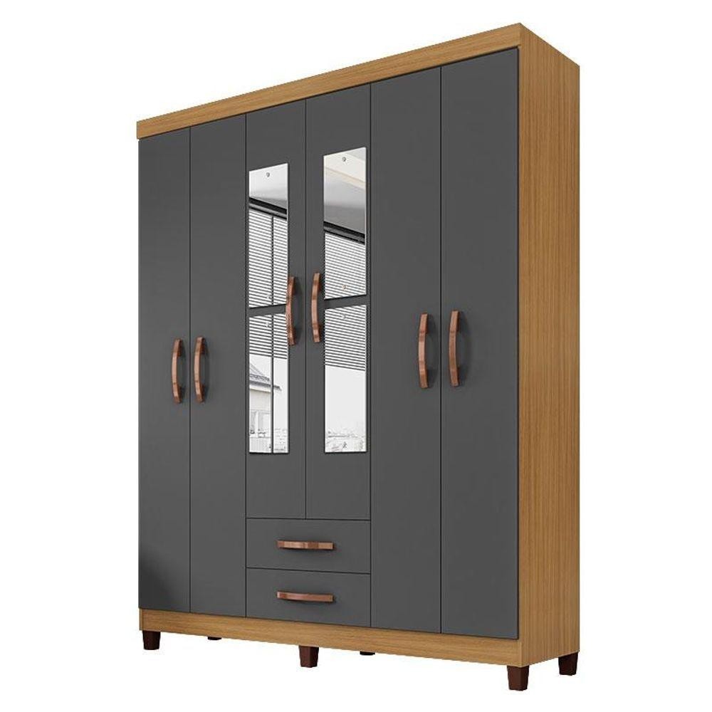 Guarda Roupa Casal Mogi Com Espelho 6 Portas Carvalho Americano Grafite - Incorplac em Oferta na Shopee