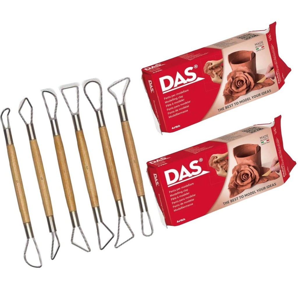Das massa Ceramica Fria 1k TERRACOTA  Kit Estecas modelagem