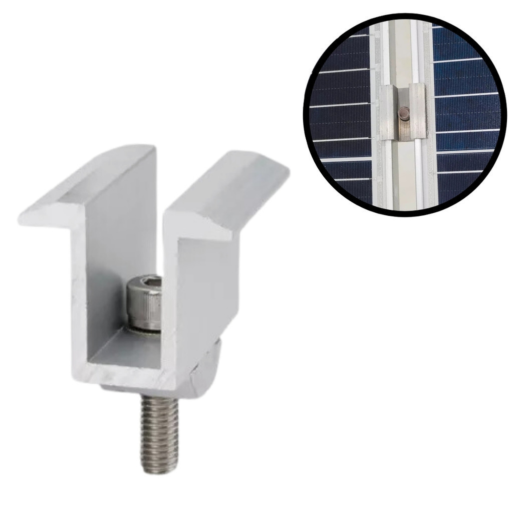 Fixador Grampo Intermediário Middle Clamp Linha C Placa Painel Solar Alumínio e Inox Perfil Master Presilha Central