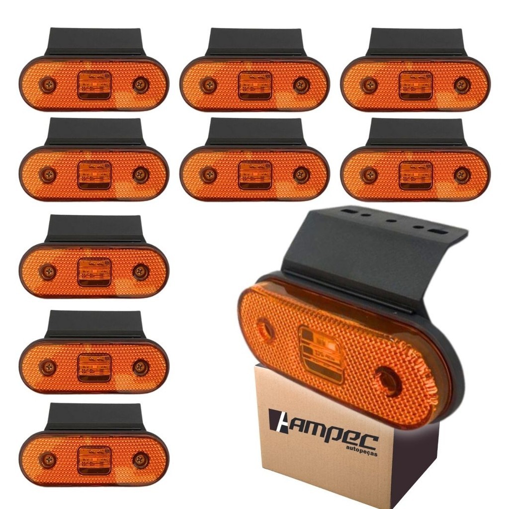 Kit 10 Lanterna Lateral LED Para Carreta Facchini Caminhão Trailer Reboque Com Suporte Amarela