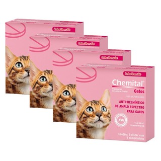 Kit 4 Vermífugo Chemitec Chemital para Gatos - 4 Comprimidos em Oferta na Shopee
