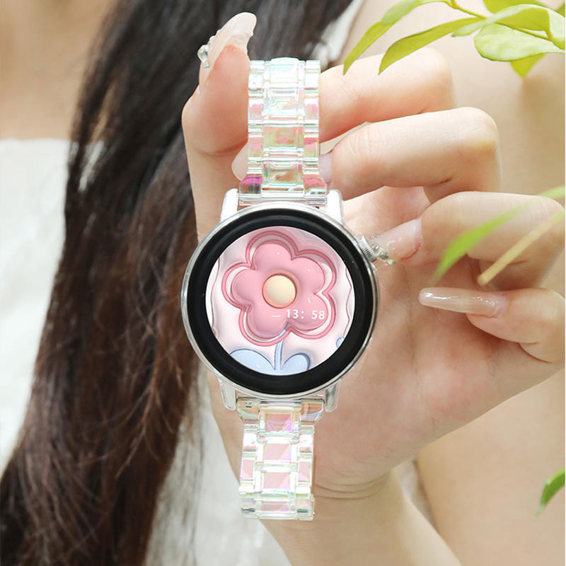 Pulseira A Laser Transparente Feminina De 20mm Para Samsung Huawei Amazfit Fashion Clear Acrylic Strap Galaxy Watch 4 5 6 40mm 44mm Banda Colorida GT 3 Pro 43mm