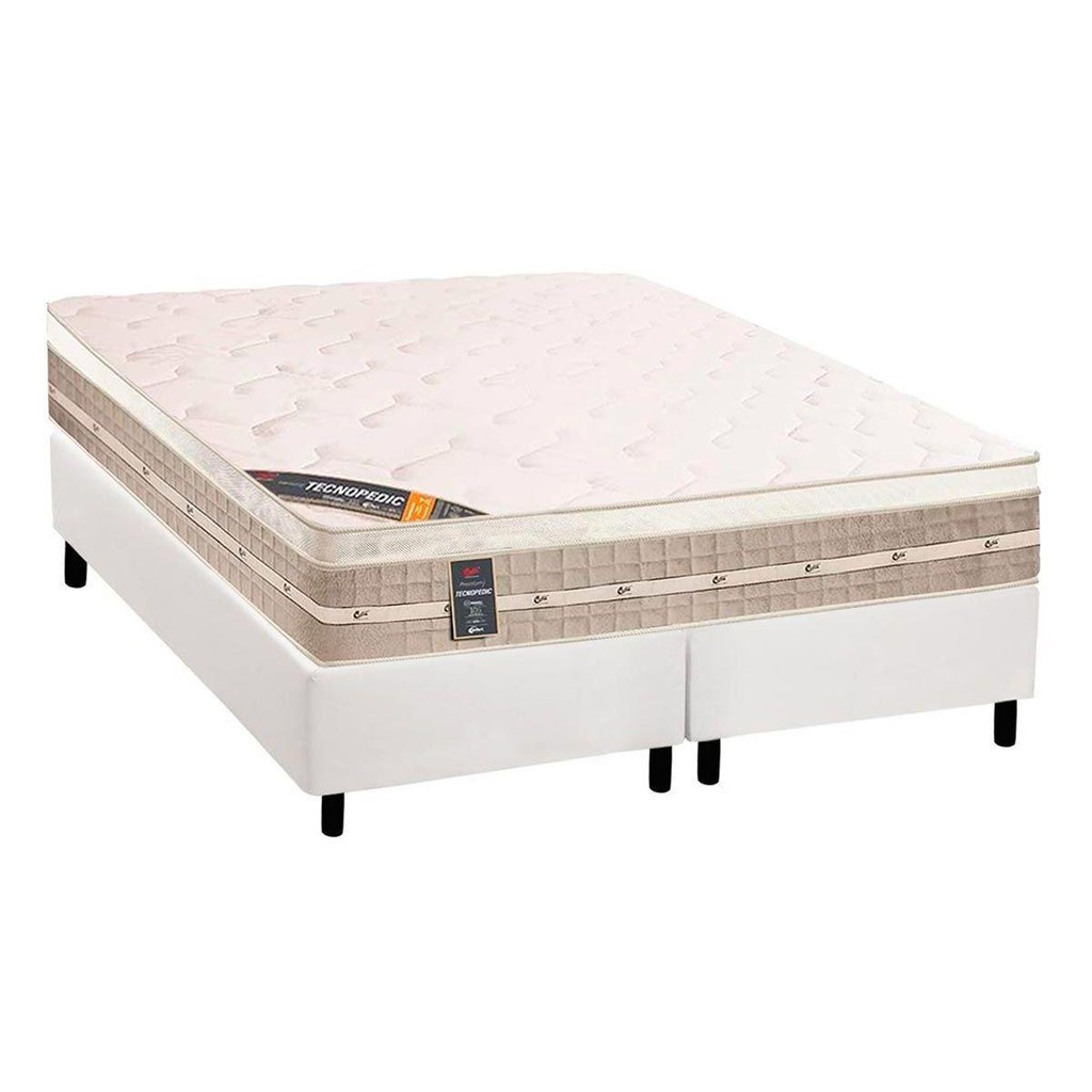 Cama Box King: Colchão Molas Bonnel Castor Tecnopedic Premium + Base CRC Suede White(193x203) em Oferta na Shopee