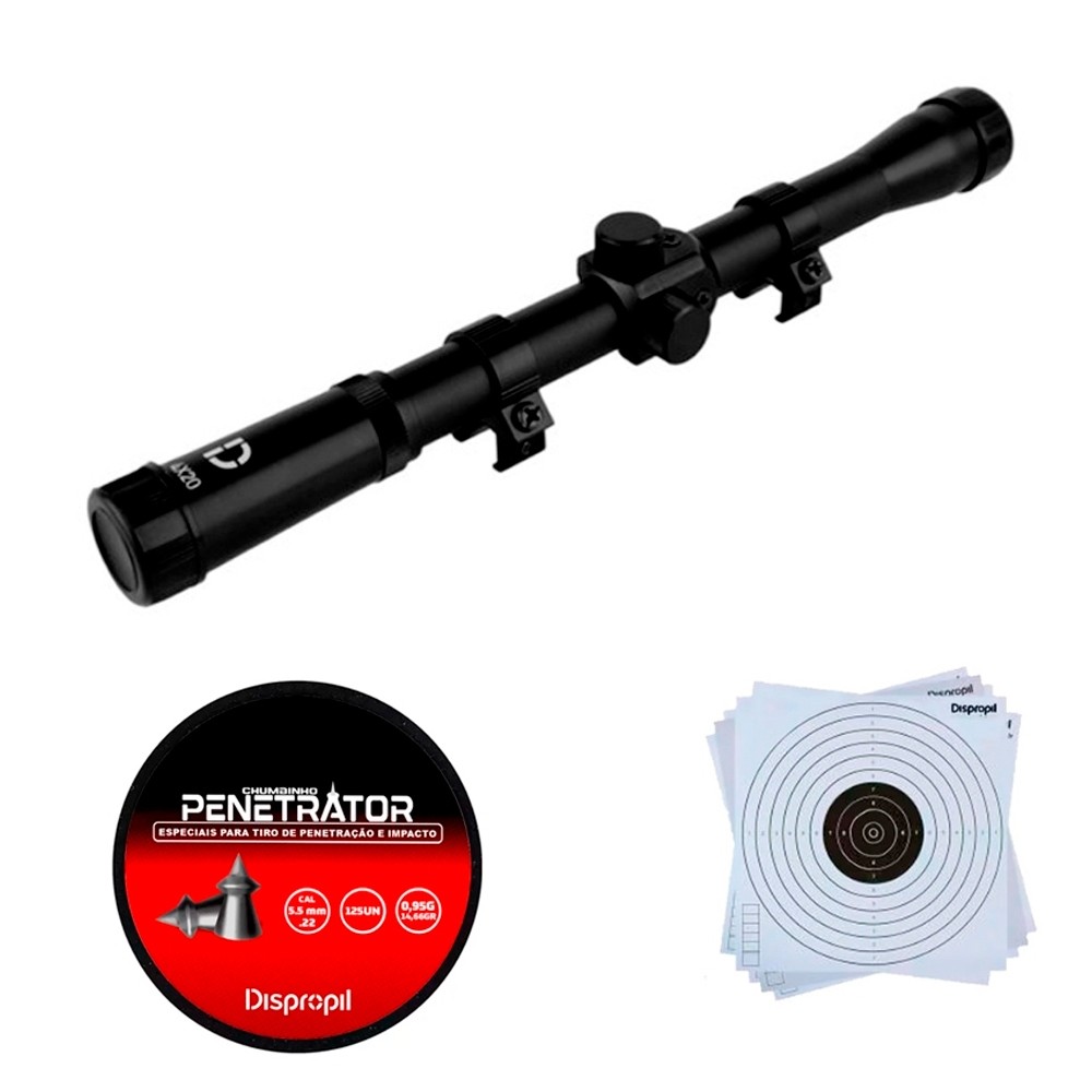 Chumbinho Penetrator 5.5mm+ Luneta 4x20 Dispropil+ Alvos Brinde em Oferta na Shopee