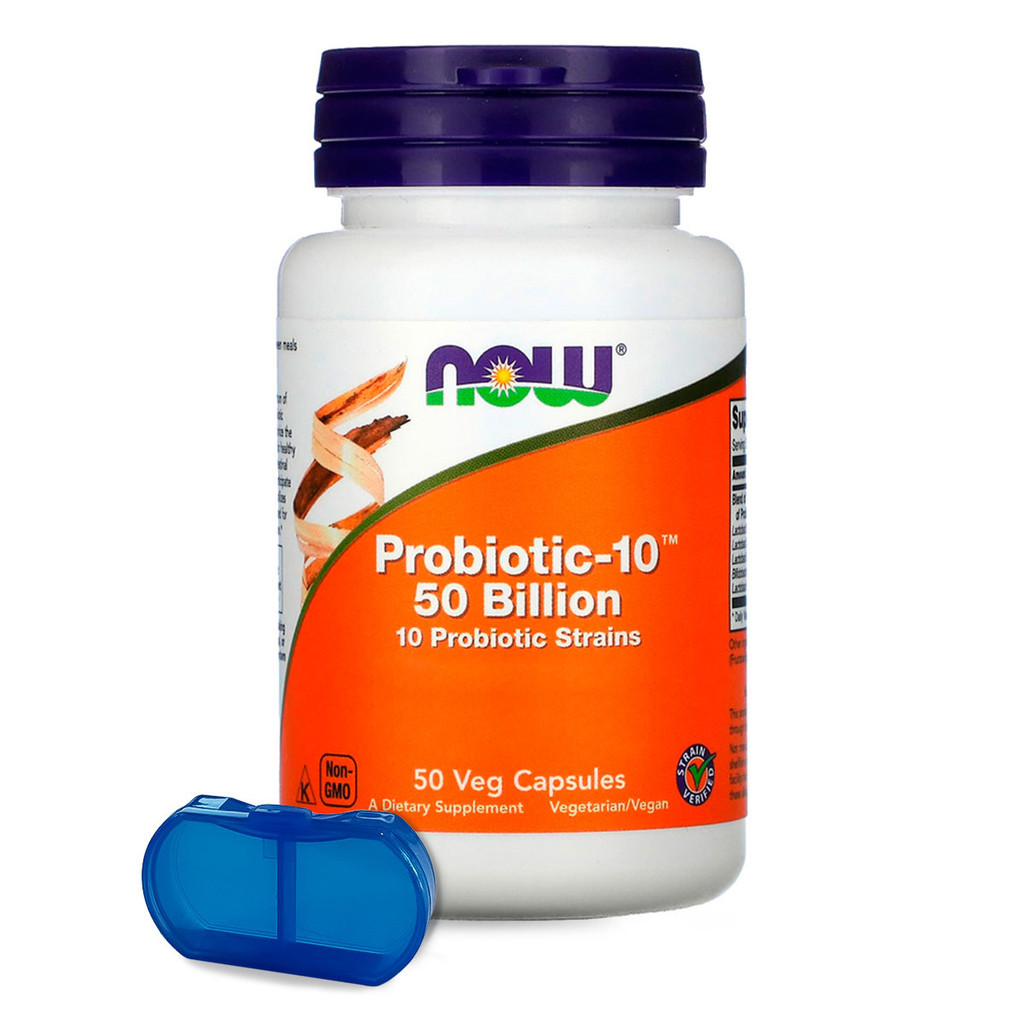 Probiótico-10 50 Bilhões Now Foods 50 Cáps + Porta Cápsulas - Health