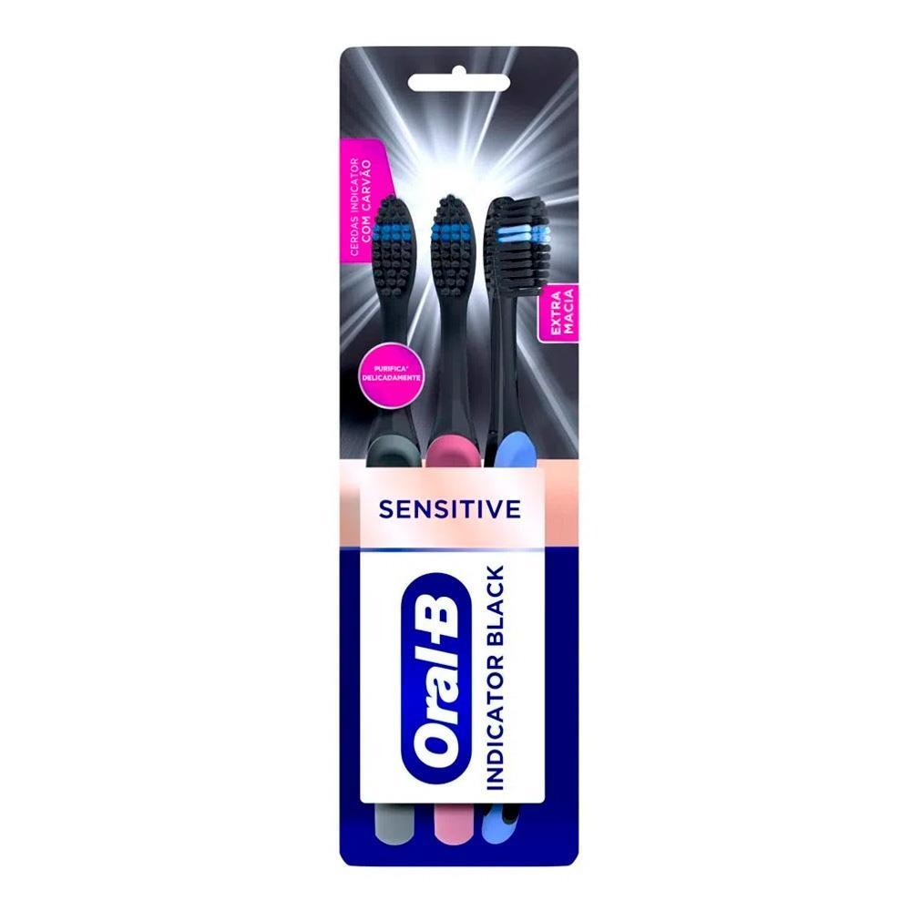 ORAL-B ESCOVA DENTAL SENSITIVE INDICATOR BLACK COM 3 UNIDADES