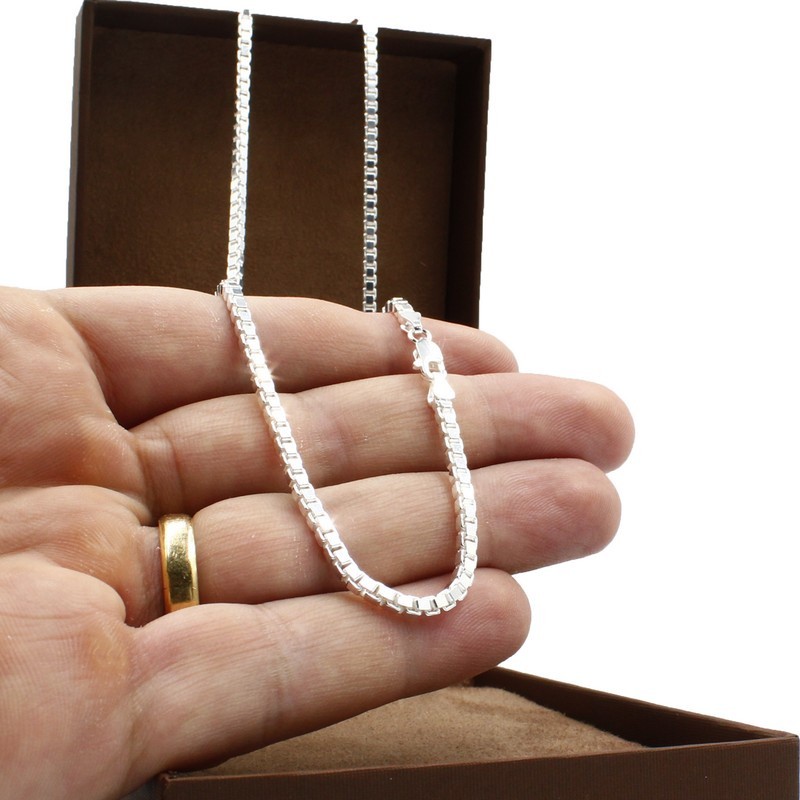 Corrente de prata 925 Masculina Veneziana 70cm Grossa 2,4mm 25,80g em Oferta na Shopee