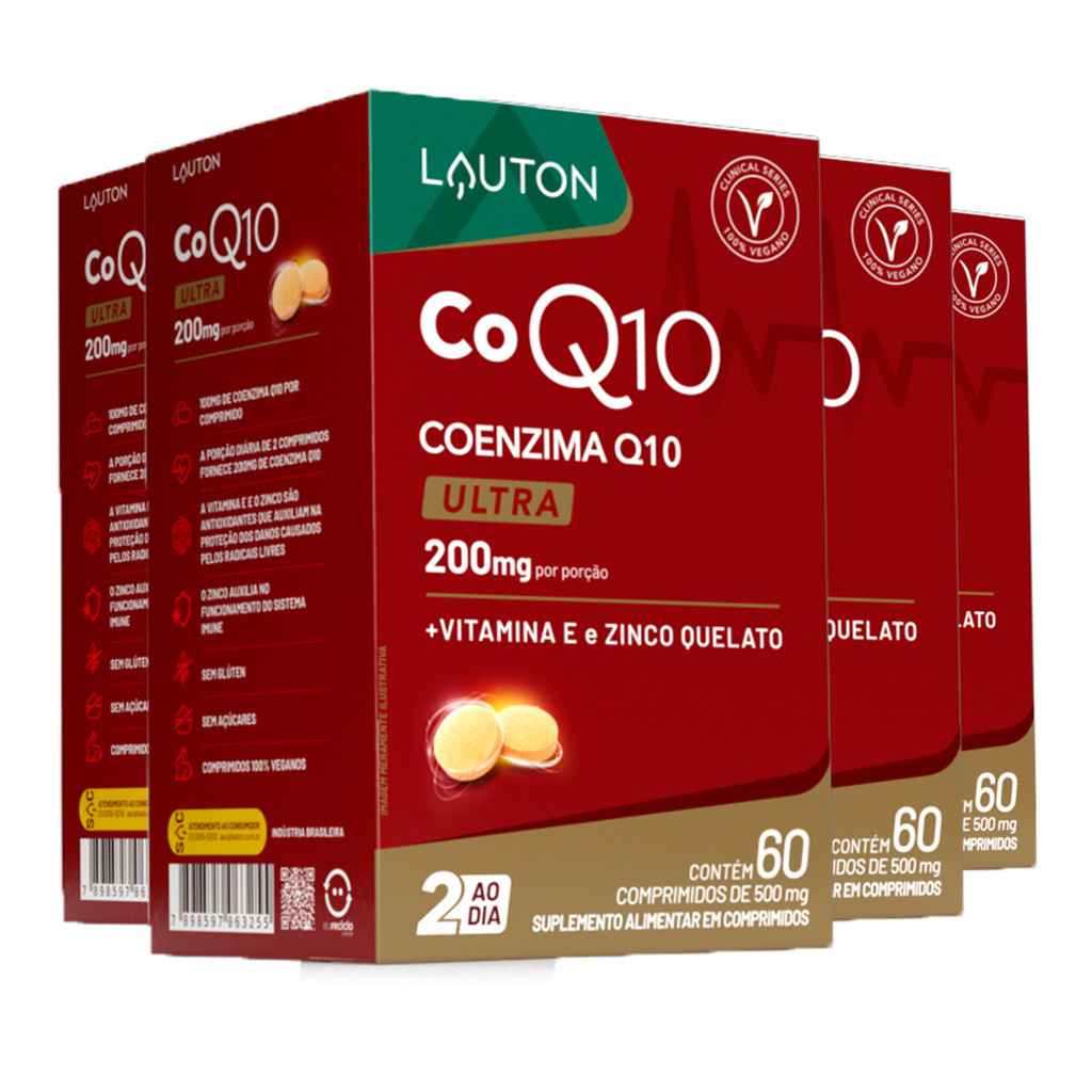 Kit 4x Coezima Q-10 Lauton com Tocoferol/Zinco Quelato 60 Comp. 