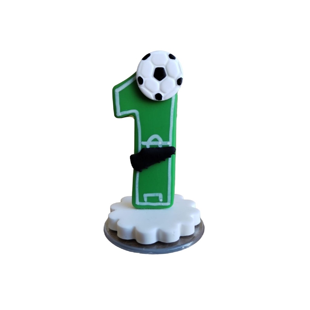 Vela de Aniversário em Biscuit Tema CAMPO DE FUTEBOL do 0 ao 9 - Festa de Mêsversário Bebê e Criança