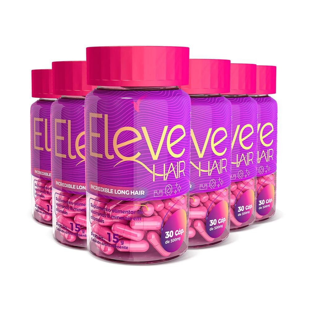 Kit 6 Vitaminas P/ Cabelos e Unhas 180 Caps Eleve Hair