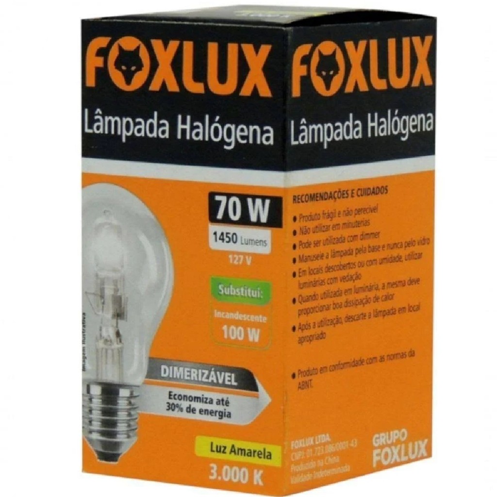 Lampada Halogena Classica 70W 127V Foxlux em Oferta na Shopee