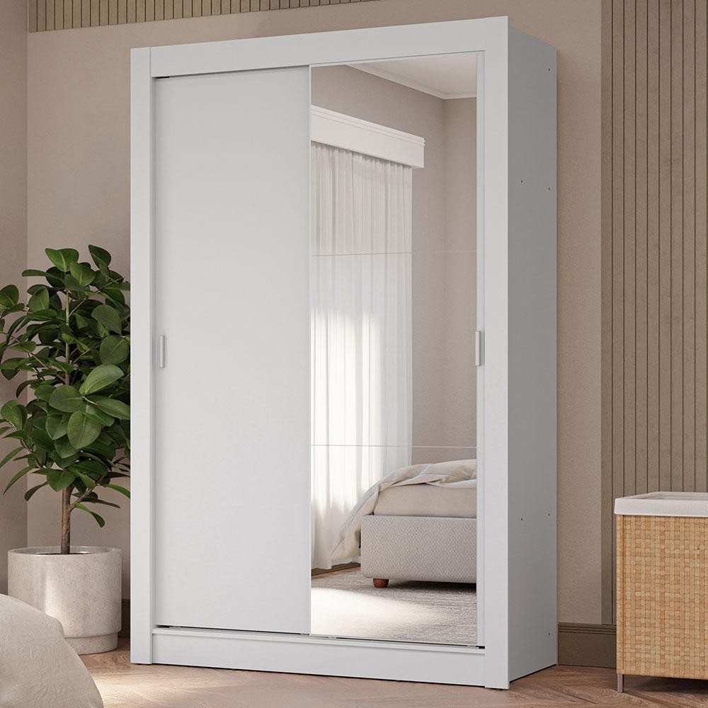 Guarda-Roupa Solteiro 2 Portas de Correr com Espelho 4 Gavetas Branco Vivare Plus Madesa - Home & Living