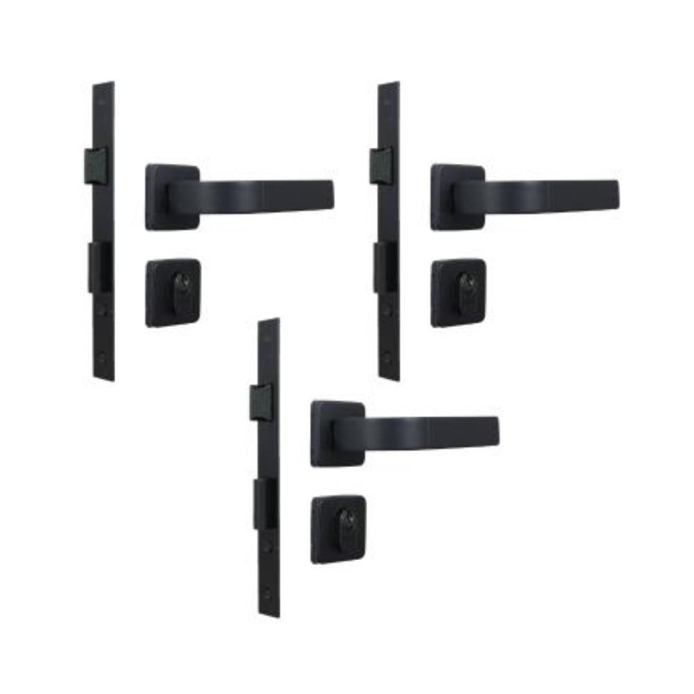 Kit 3 Fechaduras Externa Roseta Módena Preto Fosco MGM 40mm em Oferta na Shopee