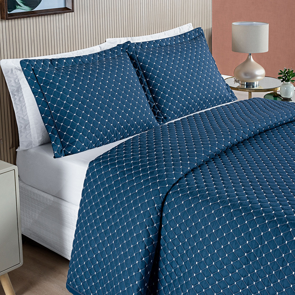 Kit Cobre Leito 3 Peças CasalQueenKing – Acabamento Matelado -Dupla Face – Percal 200 Fios Ravena