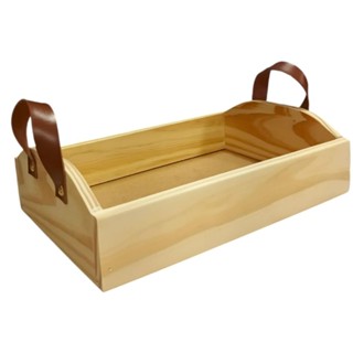 Bandeja Café da Manhã Madeira Pinus Cesta de Decoração Alça em Couro 20X30X8,5cm em Oferta na Shopee