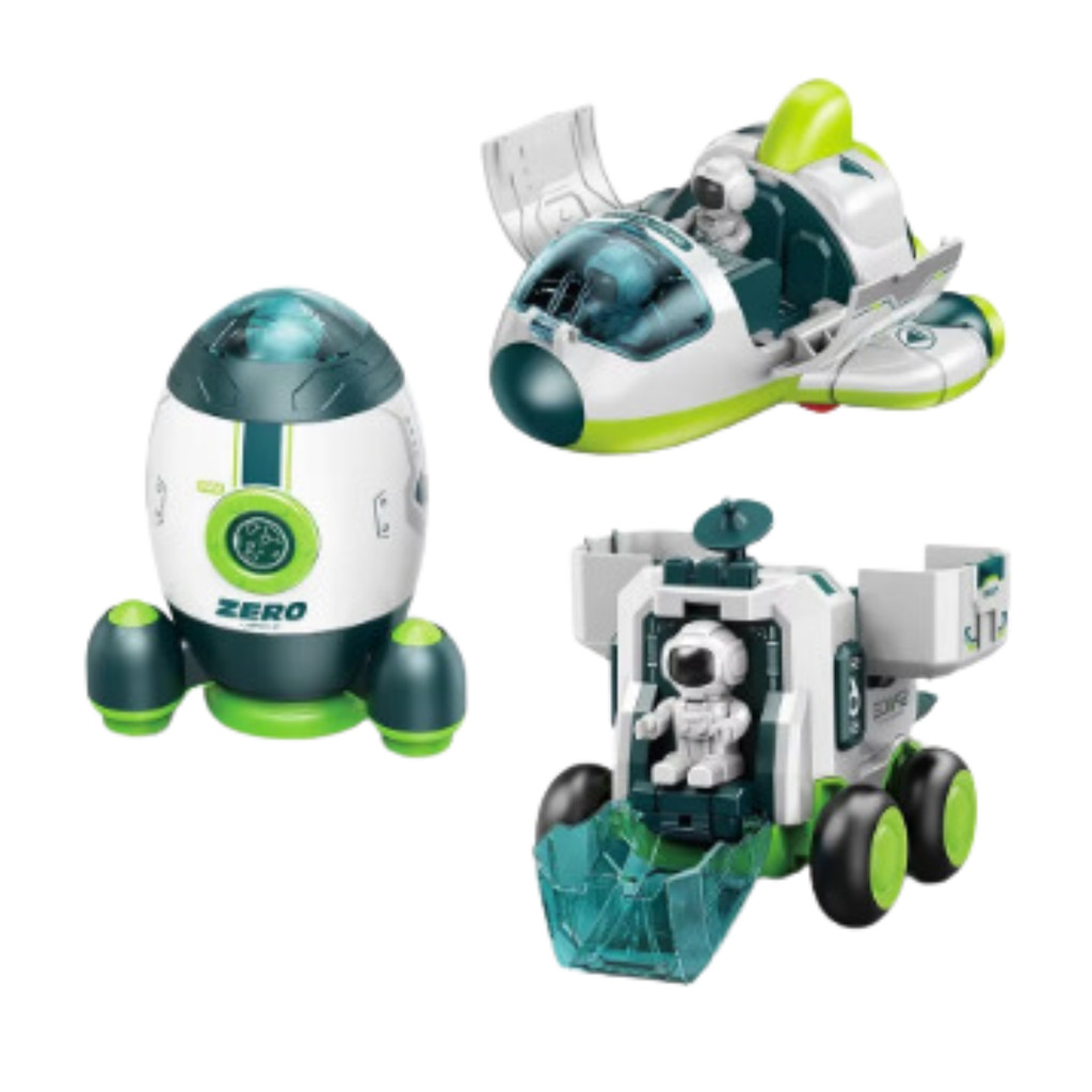 Kit 3 Brinquedo Foguete Carro Nave Espacial Astronauta Lunar