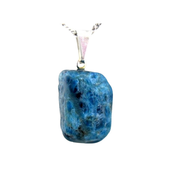 Colar Pedrinha Apatita Azul Natural Rolado Pino Prateado