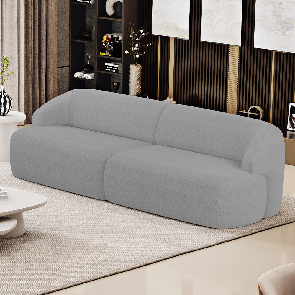 Sofá 4 Lugares Curvo Orgânico Para Sala Living 280cm Barolo L06 Linho Cinza - Lyam Decor