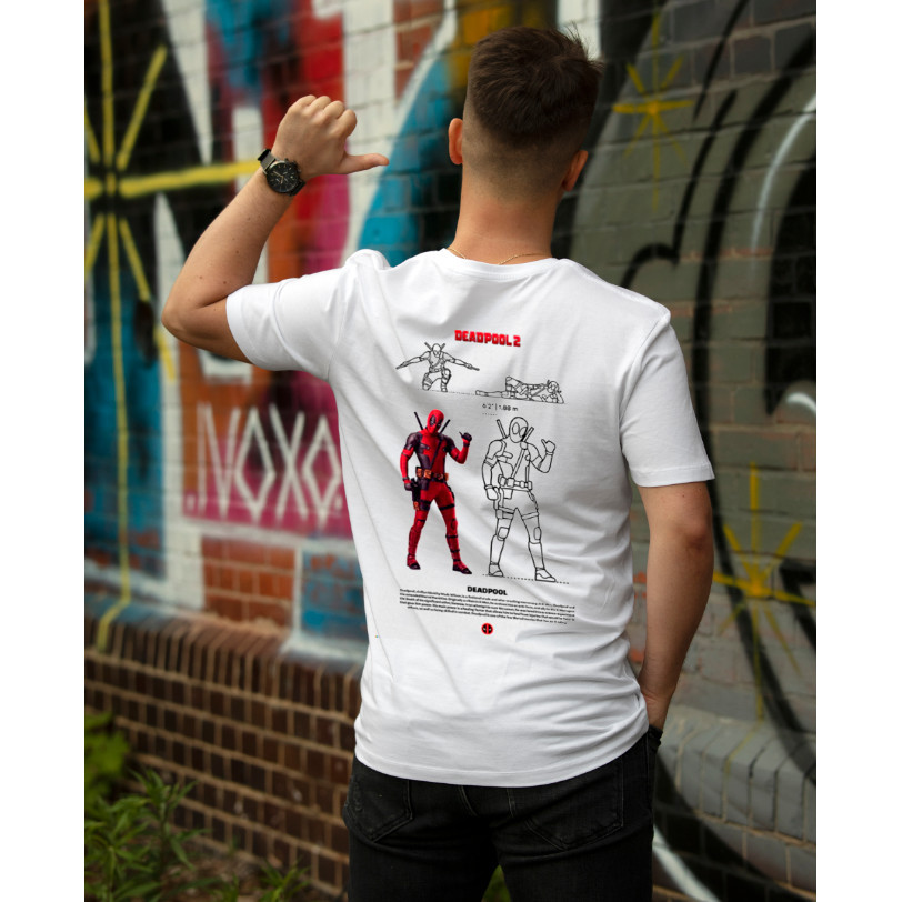 Camiseta Filme Personagem Dead-Poll Blusa Estampada Costas Tecido 100% Algodão Casual Unissex;