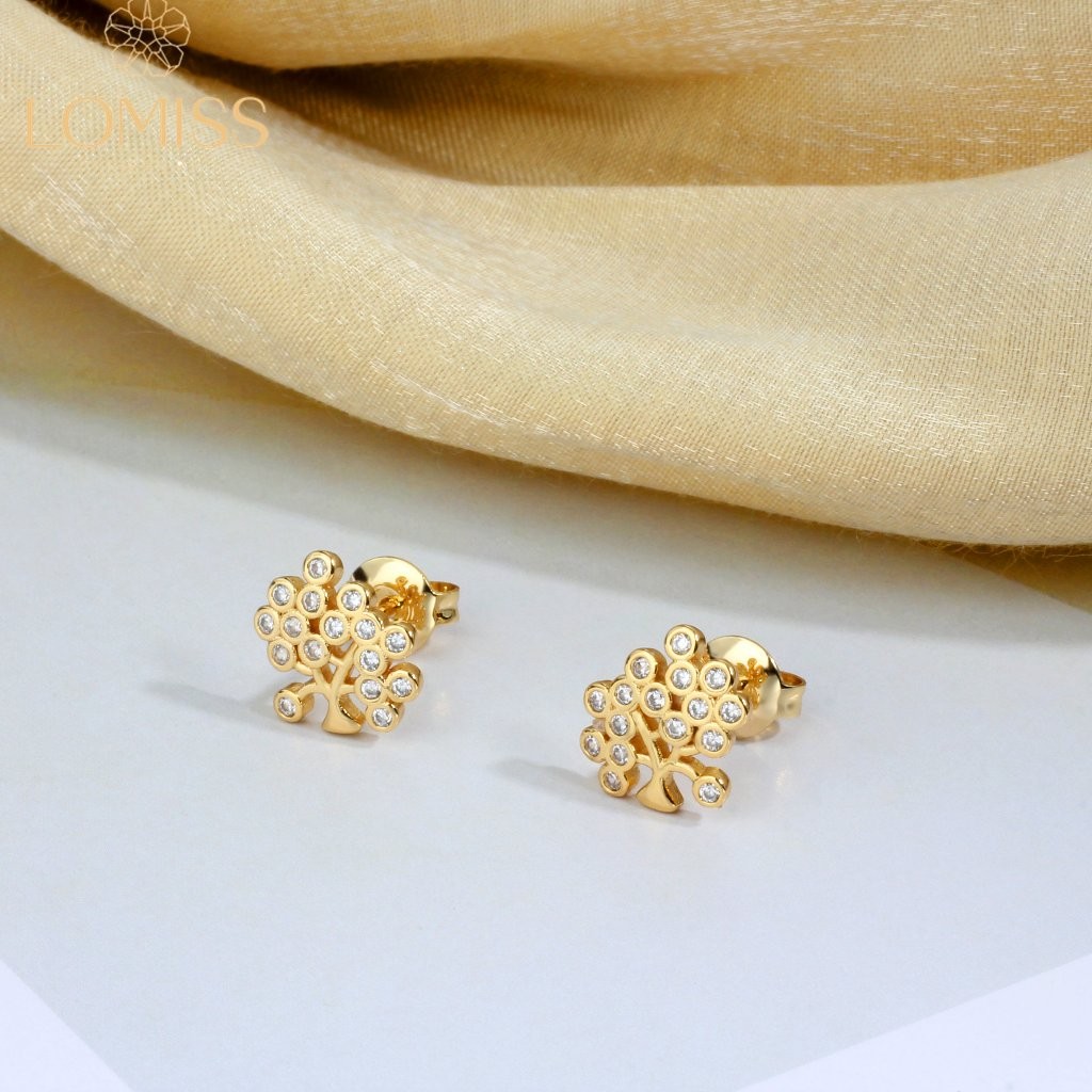 Brinco  Delicado Elegante Antialérgico Folheado a Platina árvore Da Vida Zircônia Cravejada Luxo em Oferta na Shopee