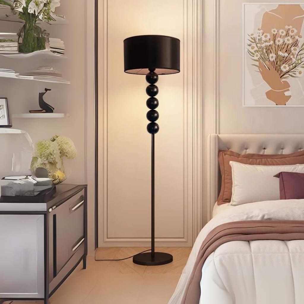 Luminária De Chão Três Níveis Estilo Assoalho Madeira Para Sala Quarto Escritório Preta Ou Branca