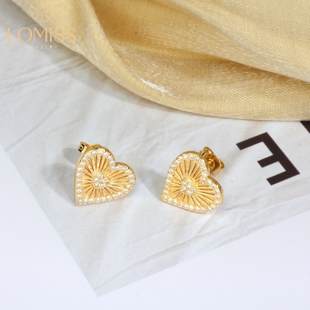 Brinco Delicado Femininos Minimalista Coração Detalhado Folheado Ouro 18k a Platina Zircônia Cravejada em Oferta na Shopee