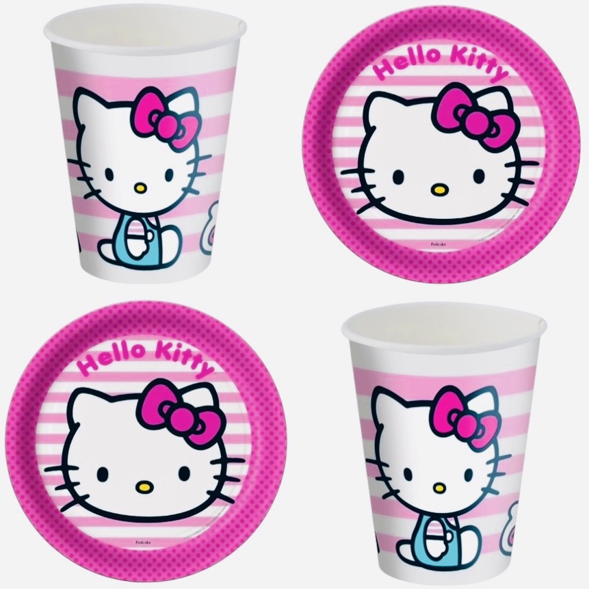 Kit Festa HELLO KITTY ROSA 8 Pratos + 8 Copos Descartável 200 Ml Papel - FESTCOLOR em Oferta na Shopee