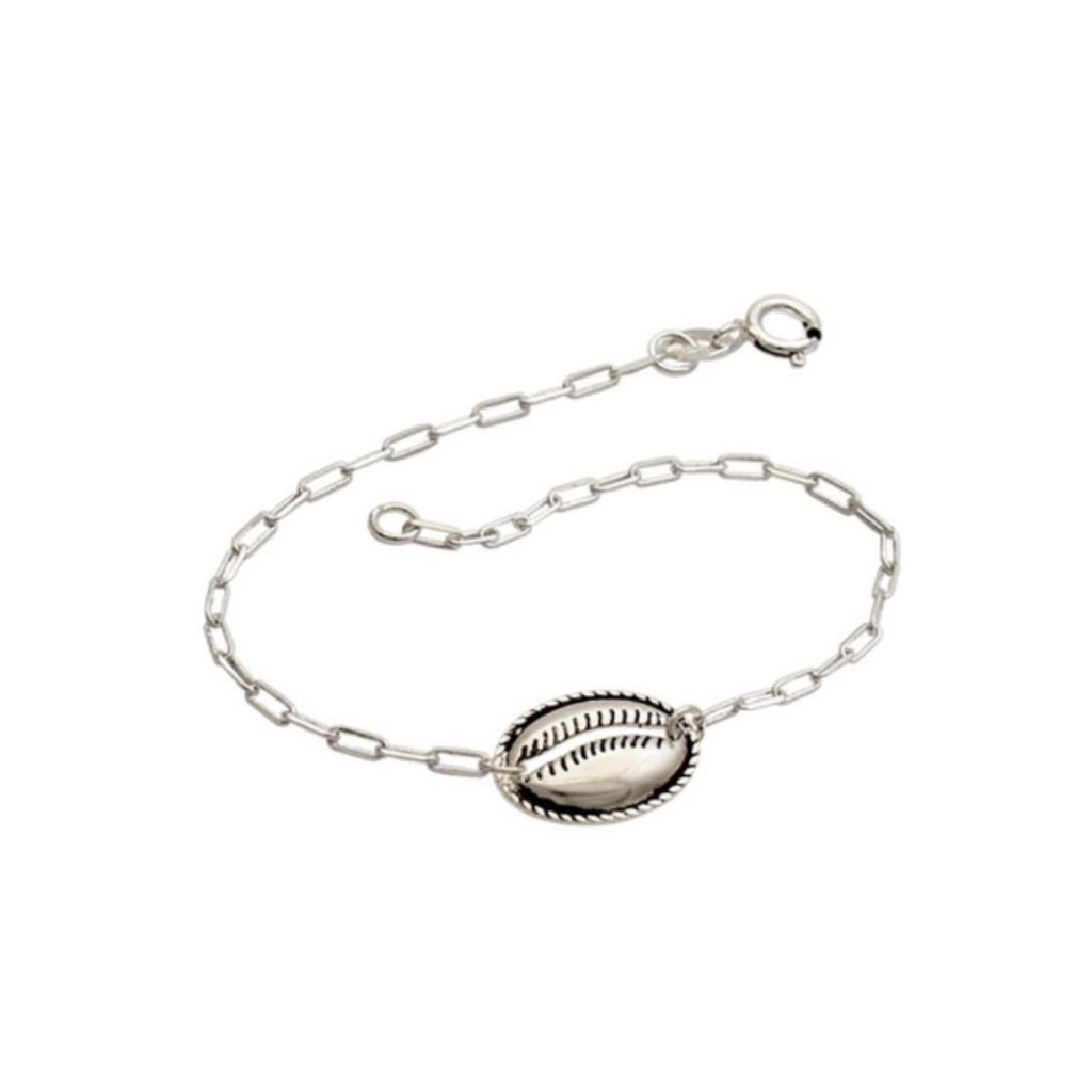 Pulseira Feminina de Prata 925 Elo Quadrado com Búzio - Fashion Accessories