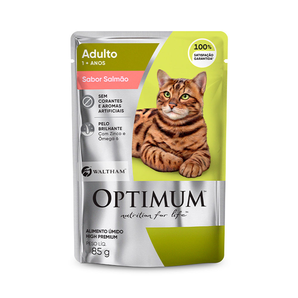 Ração Úmida Optimum Sachê Para Gatos Adultos Sabor Salmão 85g em Oferta na Shopee