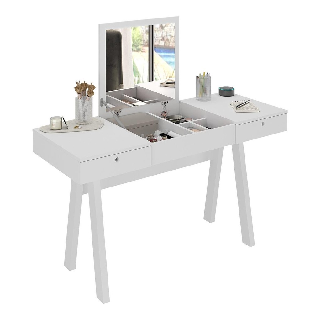 Penteadeira 131,5cm com 2 Gavetas 1 Porta Basculante e Espelho Multimóveis CR35250 em Oferta na Shopee